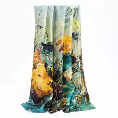 一米画纱 国风古典花卉真丝高级感提花浪漫色彩长巾外出轻盈飘逸披肩 桑蚕丝 丝巾 女款