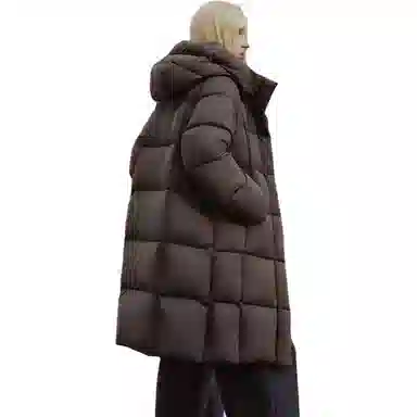 坦博尔 长款连帽过膝长袖通勤面包服羽绒服 女款