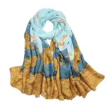 一米画纱 国风古典花卉真丝高级感提花浪漫色彩长巾外出轻盈飘逸披肩 桑蚕丝 丝巾 女款