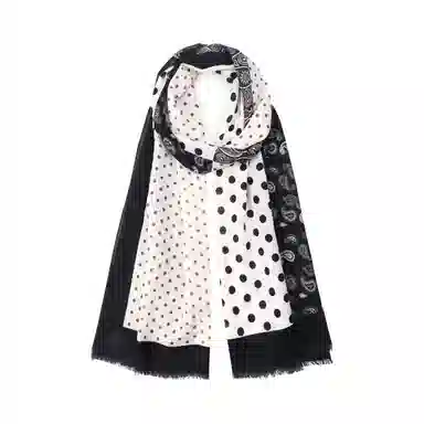 莎莎 佩斯利腰果花波点拼色精纺高支数长巾 时尚百搭文艺复古风优雅大气加大保暖舒适 绵羊毛 绒线围巾 女款