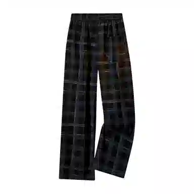 阿凡迪 美式重磅扎染格纹手绘字母系带抽绳裤子高街复古户外运动裤日常通勤百搭格子长裤宽松柔软垂感舒适阔腿休闲裤 男女同款