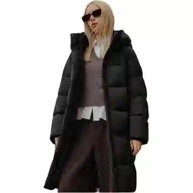 坦博尔 长款连帽过膝长袖通勤面包服羽绒服 女款