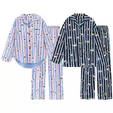 静英鸾 秋季翻领条纹腊肠狗甜美风休闲舒适可外穿家居服睡衣套装 男女同款