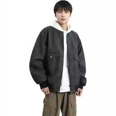左岸 青少年港风时尚潮牌脏脏印花百搭开衫棒球领上衣加肥加大码简约休闲宽松舒适春秋季飞行员夹克外套皮衣 男女同款