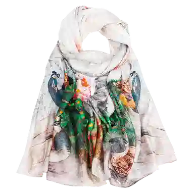 一米画纱 国风古典花卉真丝高级感提花浪漫色彩长巾外出轻盈飘逸披肩 桑蚕丝 丝巾 女款