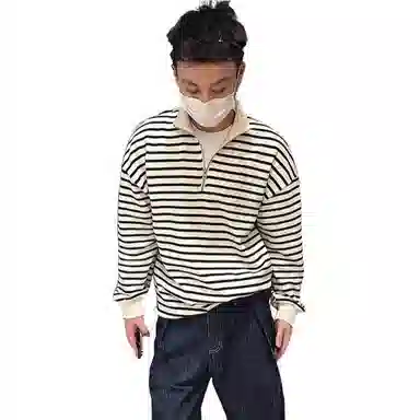 Big Check Black Cat Striped Half-Zip Pullover