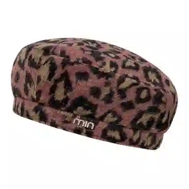 山一丸 豹纹贝文艺复古甜酷 涤纶 贝雷帽 女款