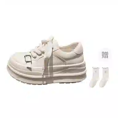 乐乐鱼 金属扣大头系带厚底松糕面包鞋休闲小个子 增高 低帮 板鞋 女