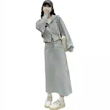 袋鼠 连帽开衫卫衣洋气减龄显瘦穿搭半身裙两件套裙装套装 女款