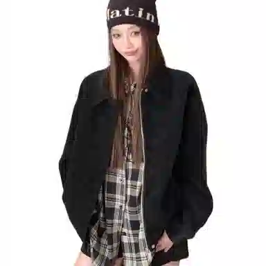 兰缪 复古麂皮绒设计感雪花皮美拉德巴恩风秋季宽松翻领休闲夹克 女款