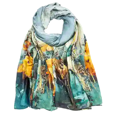 一米画纱 国风古典花卉真丝高级感提花浪漫色彩长巾外出轻盈飘逸披肩 桑蚕丝 丝巾 女款