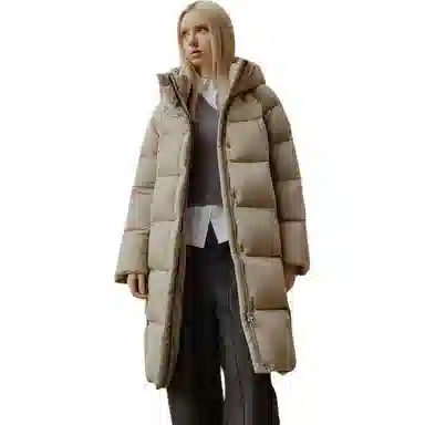 坦博尔 长款连帽过膝长袖通勤面包服羽绒服 女款