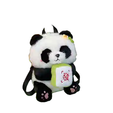 绿野客 可爱熊猫 花花女卡通抱发财苹果 包包轻便背包 旅游小 萌宠陪伴玩偶 尼龙 双肩包 中号 黑色
