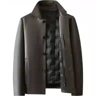 老爷车 秋冬高端绵羊鹿纹皮鹅绒真皮夹克可拆卸内胆商务休闲外套皮衣 男款