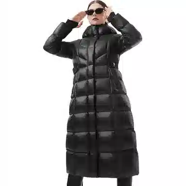 坦博尔 高充绒长款连帽纯色长袖通勤羽绒服 女款