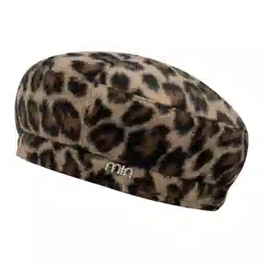 山一丸 豹纹贝文艺复古甜酷 涤纶 贝雷帽 女款