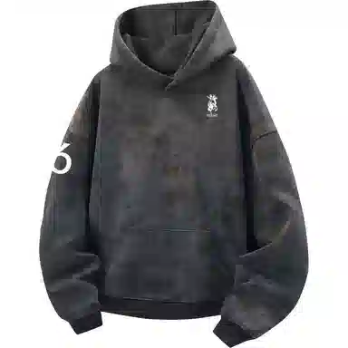 阿凡迪 美式复古街头简约基础扎染设计西部牛仔字母潮牌袖子印花宽松舒适休闲百搭时尚潮流通勤无性别主义抽绳长袖连帽卫衣 男女同款