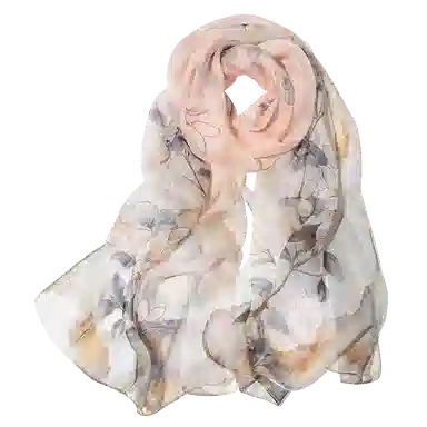 一米画纱 清新飘逸国风真丝雪纺喷绘沙巾气质仙仙花卉印花旅游拍照 桑蚕丝 丝巾 女款