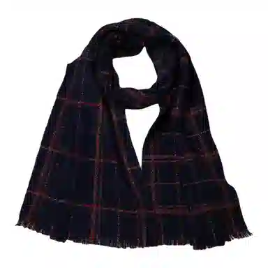 红豆 方格条纹保暖时尚百搭 羊绒 绒线围巾 男女同款情侣款