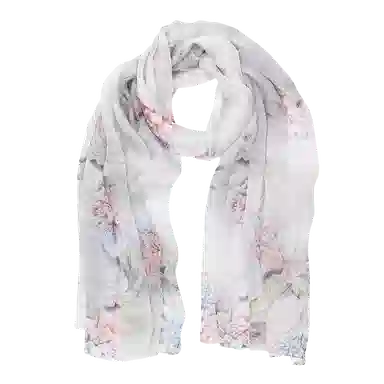 一米画纱 清新飘逸国风真丝雪纺喷绘沙巾气质仙仙花卉印花旅游拍照 桑蚕丝 丝巾 女款