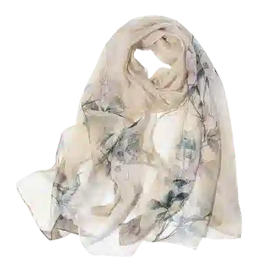 一米画纱 清新飘逸国风真丝雪纺喷绘沙巾气质仙仙花卉印花旅游拍照 桑蚕丝 丝巾 女款