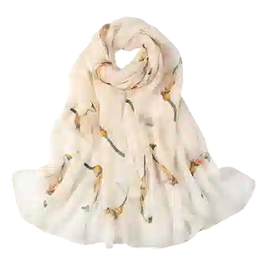 一米画纱 清新飘逸国风真丝雪纺喷绘沙巾气质仙仙花卉印花旅游拍照 桑蚕丝 丝巾 女款