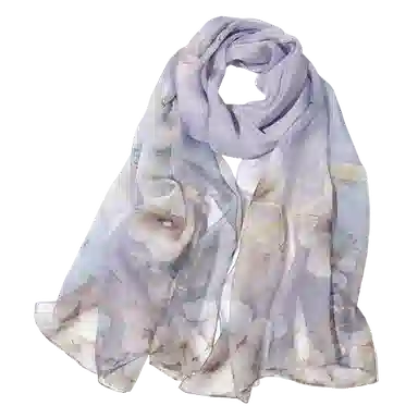 一米画纱 清新飘逸国风真丝雪纺喷绘沙巾气质仙仙花卉印花旅游拍照 桑蚕丝 丝巾 女款