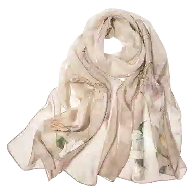 一米画纱 清新飘逸国风真丝雪纺喷绘沙巾气质仙仙花卉印花旅游拍照 桑蚕丝 丝巾 女款