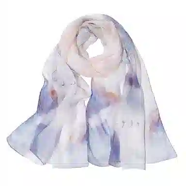 一米画纱 清新飘逸国风真丝雪纺喷绘沙巾气质仙仙花卉印花旅游拍照 桑蚕丝 丝巾 女款