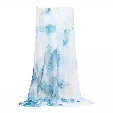 一米画纱 清新飘逸国风真丝雪纺喷绘沙巾气质仙仙花卉印花旅游拍照 桑蚕丝 丝巾 女款