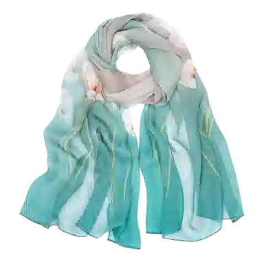 一米画纱 清新飘逸国风真丝雪纺喷绘沙巾气质仙仙花卉印花旅游拍照 桑蚕丝 丝巾 女款