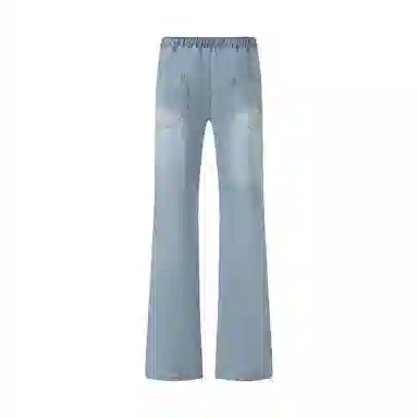 【3D立体线绒刺绣】布客行 美式高街显腿长显高显瘦修身纯色微喇复古弯刀水洗弹力松紧腰抽绳透气百搭阔腿直筒休闲长裤牛仔裤 男女同款