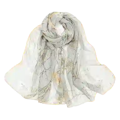 一米画纱 清新飘逸国风真丝雪纺喷绘沙巾气质仙仙花卉印花旅游拍照 桑蚕丝 丝巾 女款