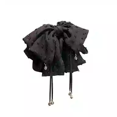 彤彤兔 韩版气质简约蝴蝶结发饰黑色半扎发马尾抓夹#好运 布艺 发夹 女款