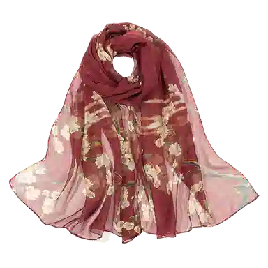 一米画纱 清新飘逸国风真丝雪纺喷绘沙巾气质仙仙花卉印花旅游拍照 桑蚕丝 丝巾 女款