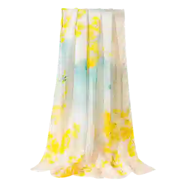 一米画纱 清新飘逸国风真丝雪纺喷绘沙巾气质仙仙花卉印花旅游拍照 桑蚕丝 丝巾 女款