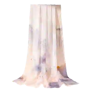 一米画纱 清新飘逸国风真丝雪纺喷绘沙巾气质仙仙花卉印花旅游拍照 桑蚕丝 丝巾 女款