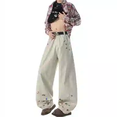 【300斤大码可穿】赫赫良衣 美式复古痞帅高街少年感高档弯刀阔腿宽松显高显瘦显腿长时尚舒适百搭保暖长裤小众高级感潮牌休闲裤 男女同款