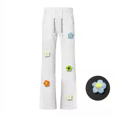 【3D立体线绒刺绣】布客行 美式高街显高显瘦修身弹力松紧腰抽绳微喇复古水洗弯刀透气百搭阔腿直筒亲肤长裤针织运动卫裤休闲裤 男女同款