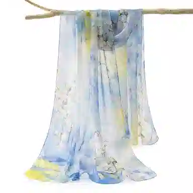 一米画纱 田园花卉轻盈飘逸中式浪漫雪纺真丝沙巾丝滑细腻披肩 桑蚕丝 丝巾 女款