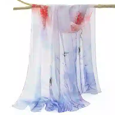 一米画纱 田园花卉轻盈飘逸中式浪漫雪纺真丝沙巾丝滑细腻披肩 桑蚕丝 丝巾 女款