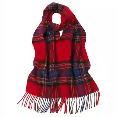 红豆 格子条纹英伦风保暖 山羊绒 绒线围巾 男女同款情侣款