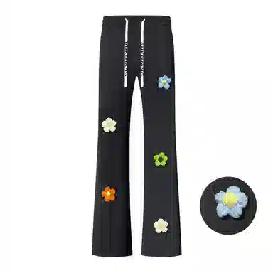 【3D立体线绒刺绣】布客行 美式高街显高显瘦修身弹力松紧腰抽绳微喇复古水洗弯刀透气百搭阔腿直筒亲肤长裤针织运动卫裤休闲裤 男女同款