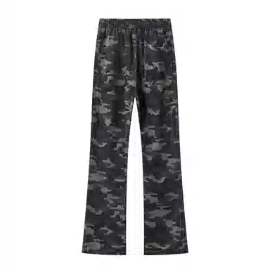 【3D立体花卉刺绣】布客行 美式高街显腿长显高显瘦迷彩重工斜切拼接微喇复古水洗牛仔裤直筒阔腿百搭弹力松紧腰抽绳长裤休闲裤 男女同款