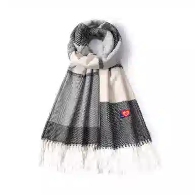 红豆 拼色人字纹流苏时尚百搭保暖披肩 围脖 聚酯纤维 绒线围巾 男女同款情侣款