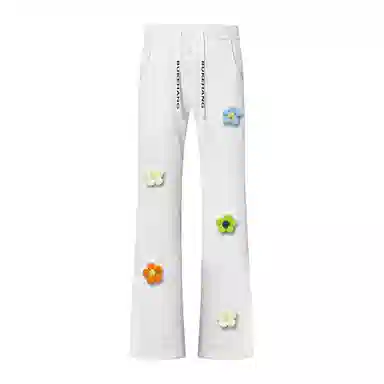 【3D立体线绒刺绣】布客行 美式高街显高显瘦修身弹力松紧腰抽绳微喇复古水洗弯刀透气百搭阔腿直筒亲肤长裤针织运动卫裤休闲裤 男女同款