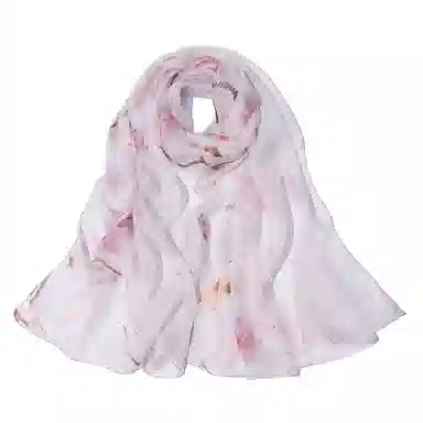 一米画纱 清新飘逸国风真丝雪纺喷绘沙巾气质仙仙花卉印花旅游拍照 桑蚕丝 丝巾 女款