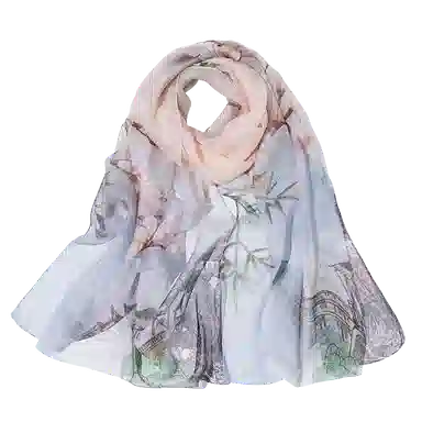 一米画纱 田园花卉轻盈飘逸中式浪漫雪纺真丝沙巾丝滑细腻披肩 桑蚕丝 丝巾 女款