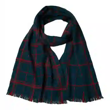 红豆 方格条纹保暖时尚百搭 羊绒 绒线围巾 男女同款情侣款