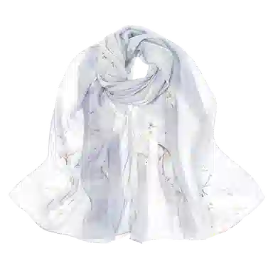 一米画纱 清新飘逸国风真丝雪纺喷绘沙巾气质仙仙花卉印花旅游拍照 桑蚕丝 丝巾 女款